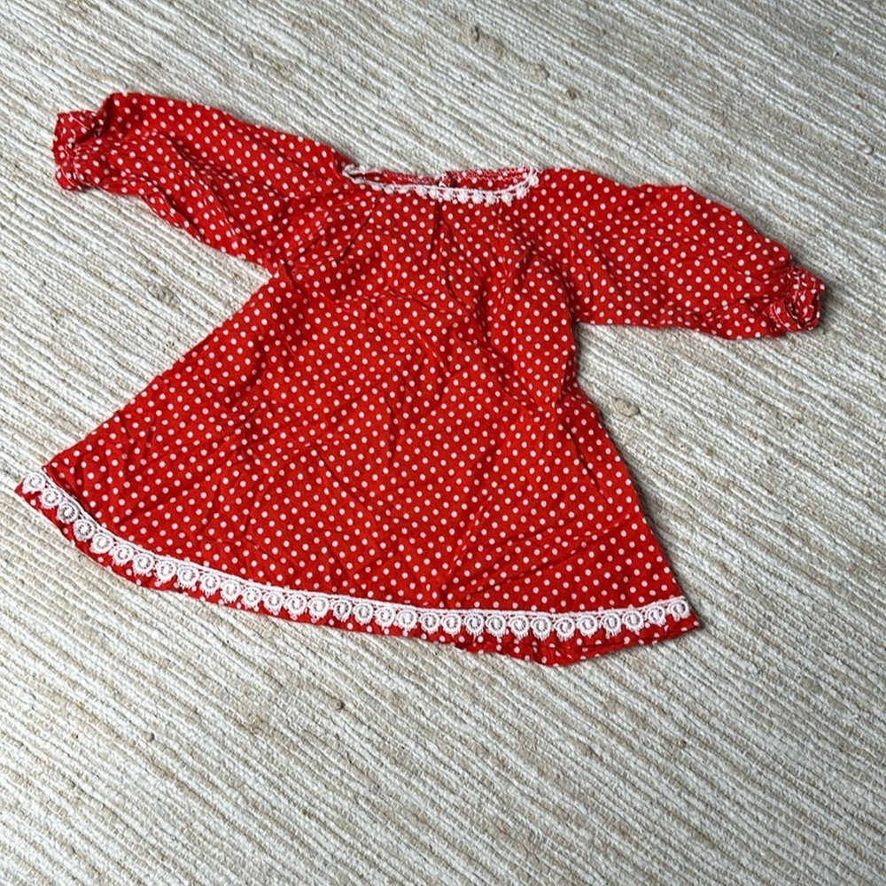 0-3m Vintage baby girl polka dot white&red long sleeve dress with lace trim